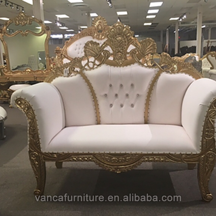 French Louis Gold Wedding Chaise Lounge Chair and Loveseat Sofa