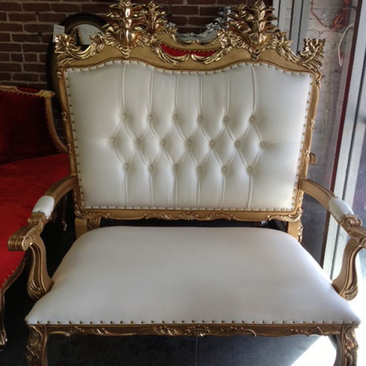 French Louis Gold Wedding Chaise Lounge Chair and Loveseat Sofa