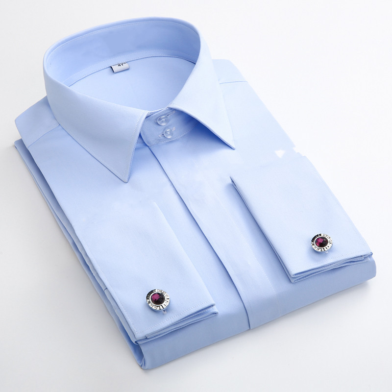 OEM New Fashion 100% cotton twill fabric Solid Slim Fit Custom Made hidden button Male dress shirts French cuff shirts