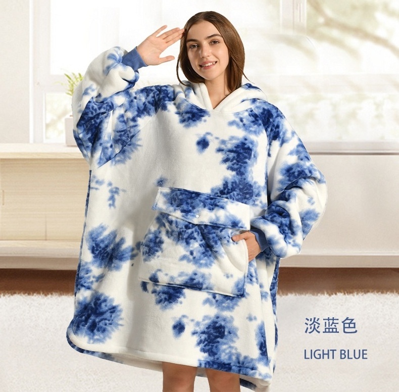 Custom OEM Flannel Sherpa  Printed TV Blanket Hoodie allover printing Wearable Blanket oversized Printed Hoodie Blanket