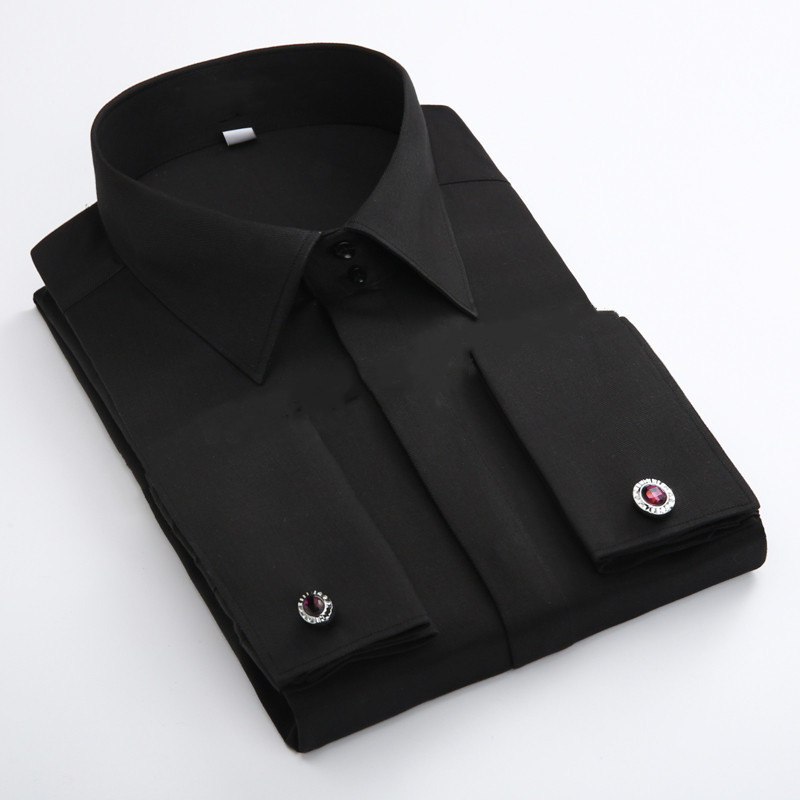 OEM New Fashion 100% cotton twill fabric Solid Slim Fit Custom Made hidden button Male dress shirts French cuff shirts