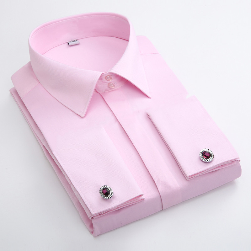 OEM New Fashion 100% cotton twill fabric Solid Slim Fit Custom Made hidden button Male dress shirts French cuff shirts