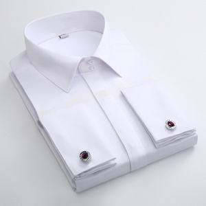 OEM New Fashion 100% cotton twill fabric Solid Slim Fit Custom Made hidden button Male dress shirts French cuff shirts