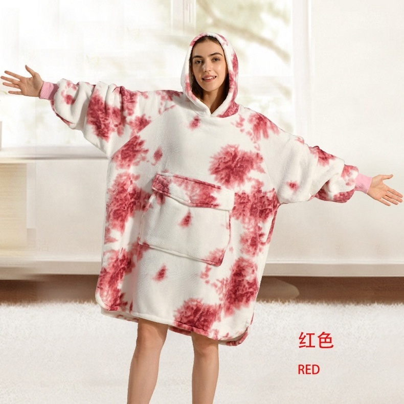 Custom OEM Flannel Sherpa  Printed TV Blanket Hoodie allover printing Wearable Blanket oversized Printed Hoodie Blanket