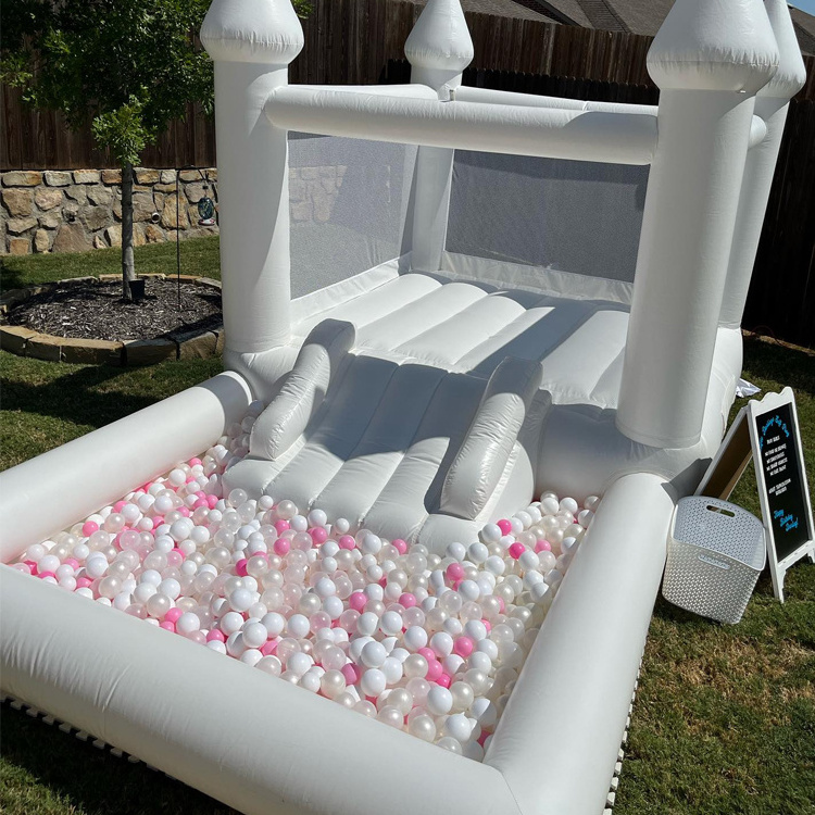 Adult Combo Commercial All Mini White Castle Bounce House With Slide And Ball Pit