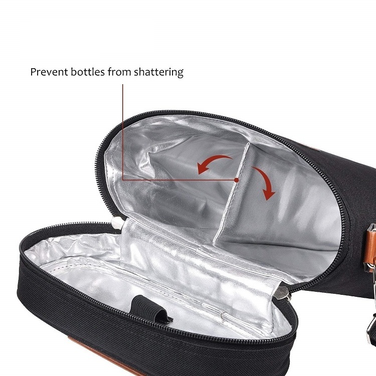 New single shoulder 2 bottles red wine package thermal insulation bag waterproof bottle cooler for picnic