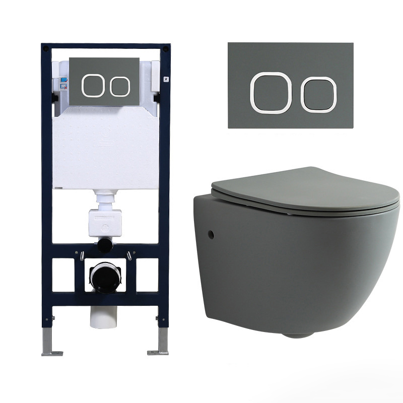 Wc Water Closet Ceramic matte black Wall Hung Mounting Bowl Toilet With Concealed Cistern Hidden Concealed Flush Water Tank Set