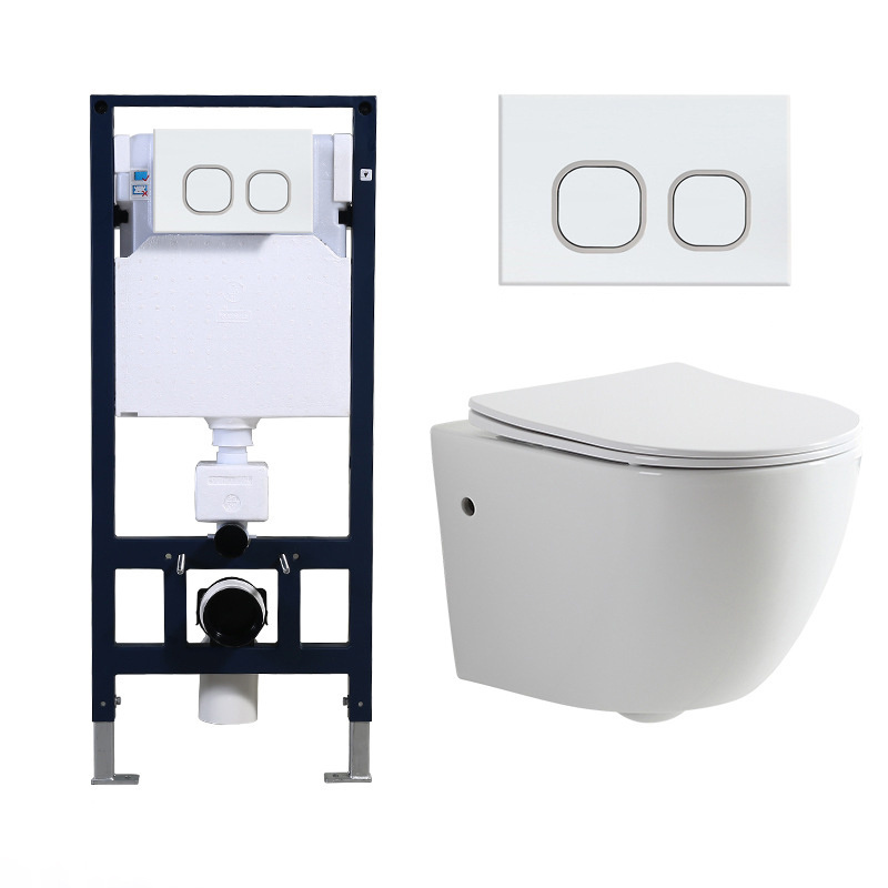 Wc Water Closet Ceramic matte black Wall Hung Mounting Bowl Toilet With Concealed Cistern Hidden Concealed Flush Water Tank Set