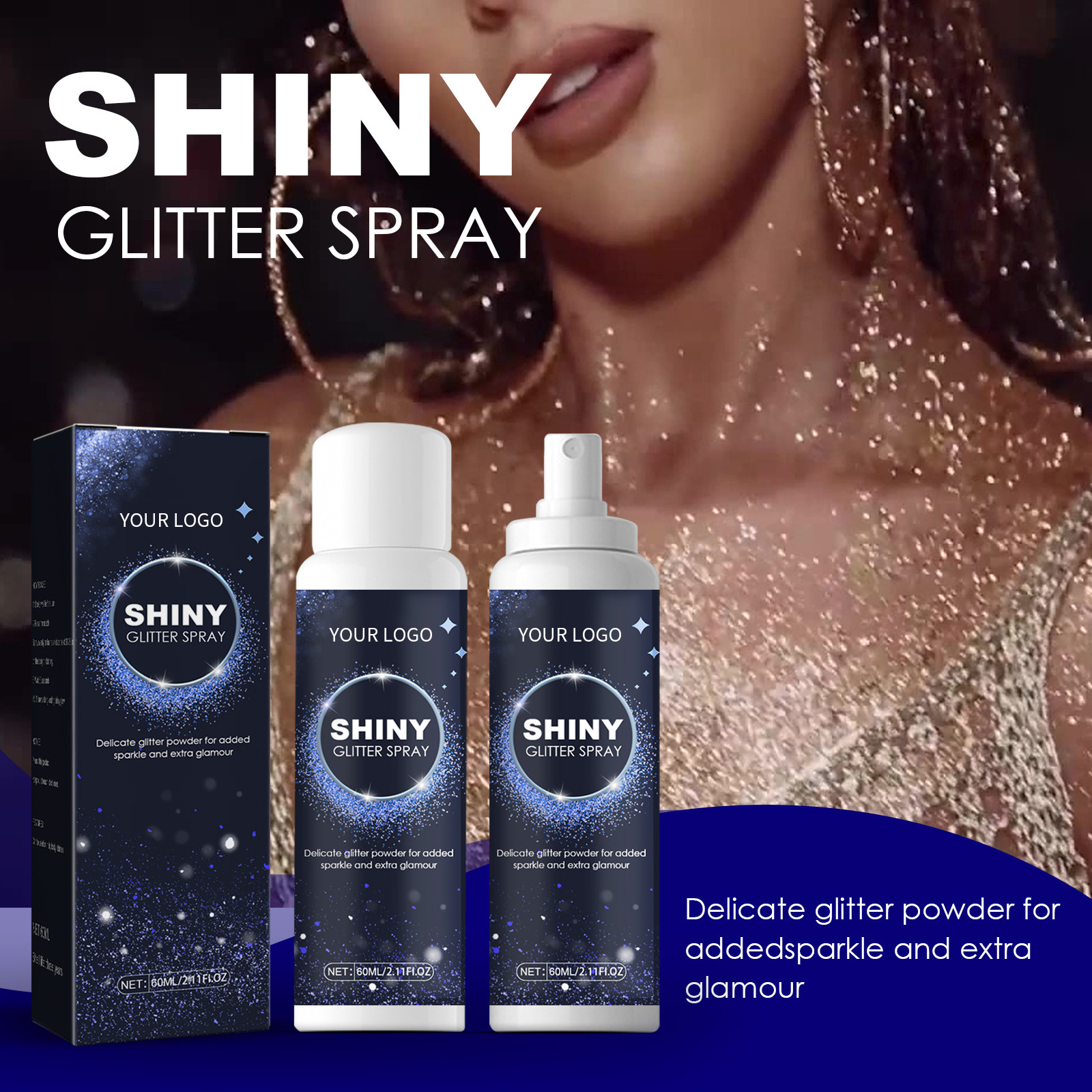 Private Label Cruelty Free Vegan Highlighter Colored Hair Spray Shiny Glitter Organic Body Shimmer Spray