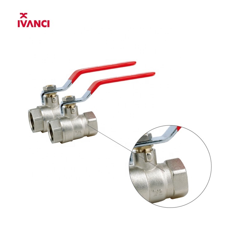 IVANCI 1/2 inch Forged Water Valve Double Female Thread Long Red Level Handle Brass Ball Valve