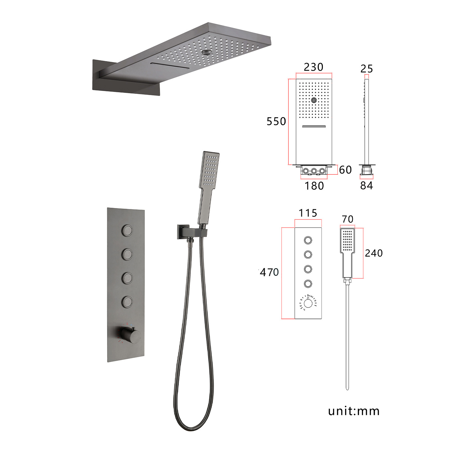 Gun Grey All Copper Bath Shower Hot And Cold Water Mixer Valve Brass Shower Faucet For Bathroom