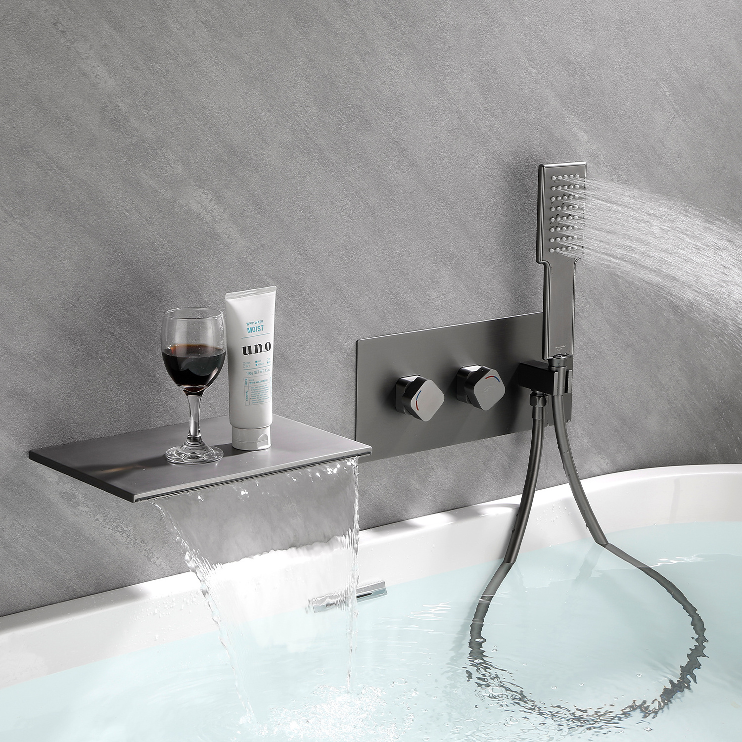 Gun Grey Luxury  Bath Tub Bathroom Tap Brass Main Body Water Mixer Bath & Shower Faucets Set