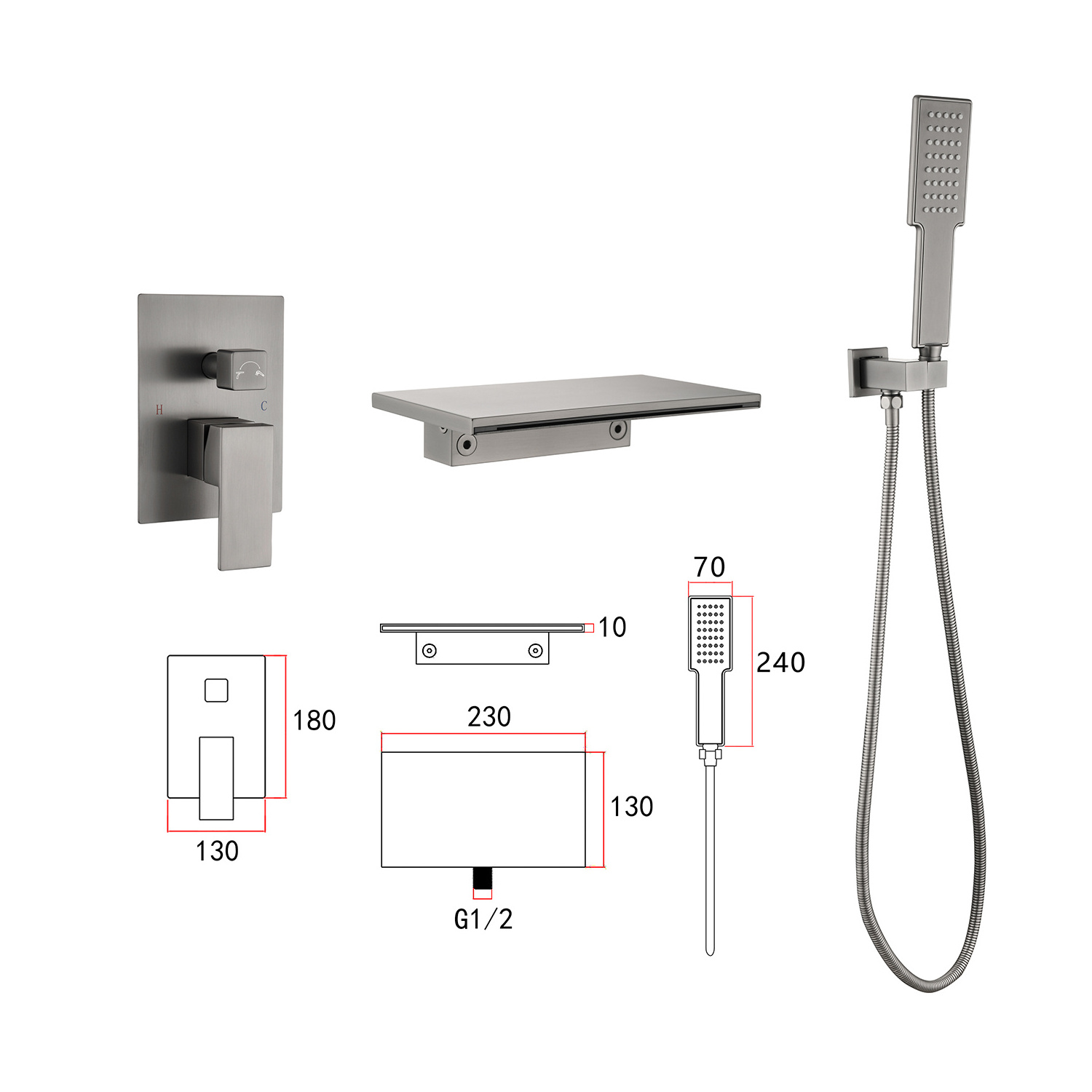 Luxury Waterfall Bath tub bathroom tap brass main body water mixer bath & shower faucets set