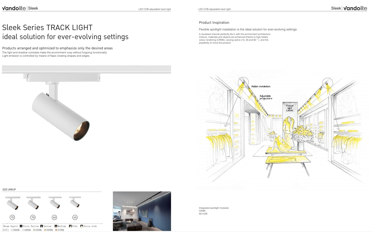 Led Track Light Fixture 30W COB Focus Spot Lights Flicker Free with 3 Phase Adapter for Store/Hotel/Commercial