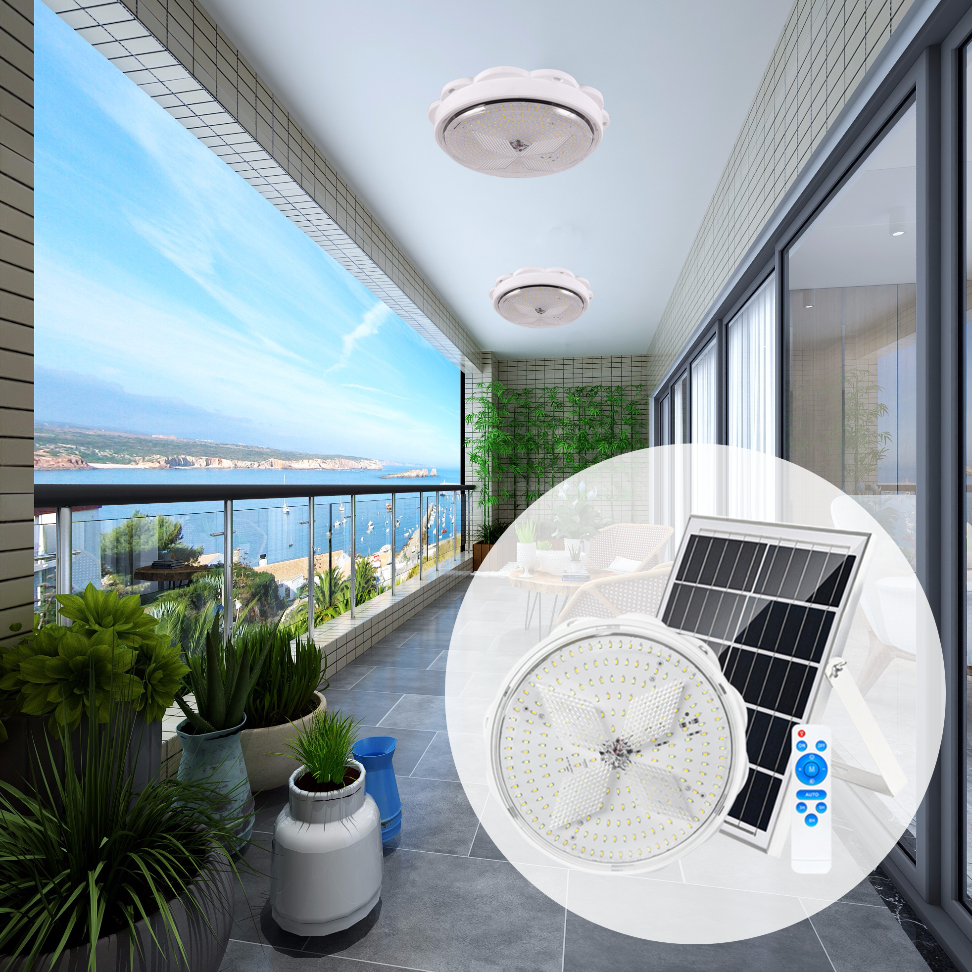 New Design 30W/50W/100W/200W/300W/400W Indoor Solar Lamp LED Solar Ceiling Light for Home House Corridor IP65 70 DC 6V 30000