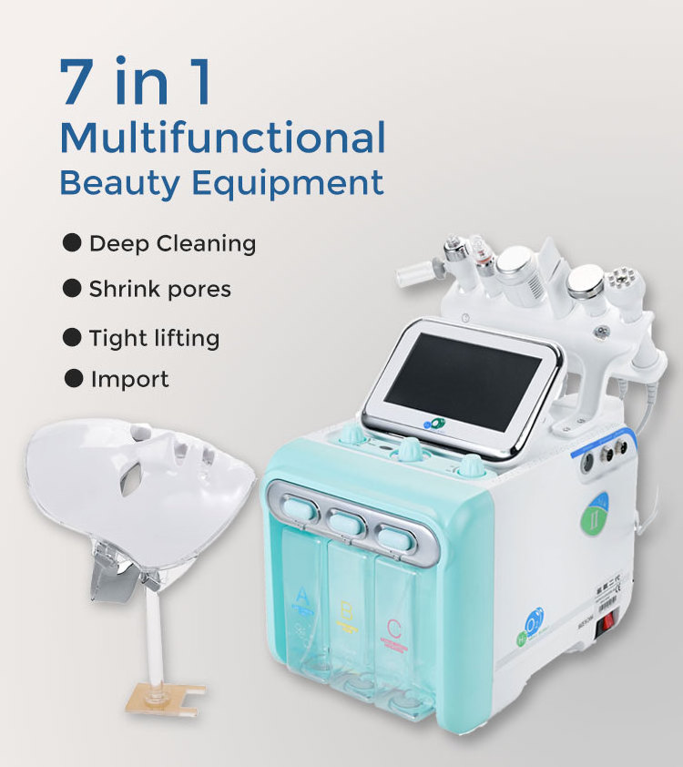 7in 1 beauty equipment hydra dermabrasion oxygen jet peel machine h2o2 oxigen facial machine with led mask