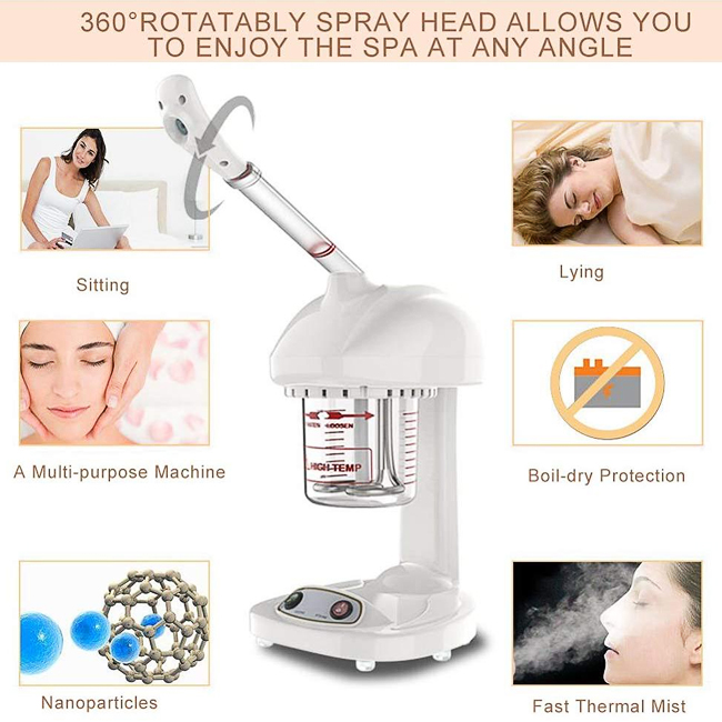 High Quality Electric Ozone Ionic Facial Steamer 360 Degree Adjustable Nozzle Moisture Device Skin Air Humidifiers