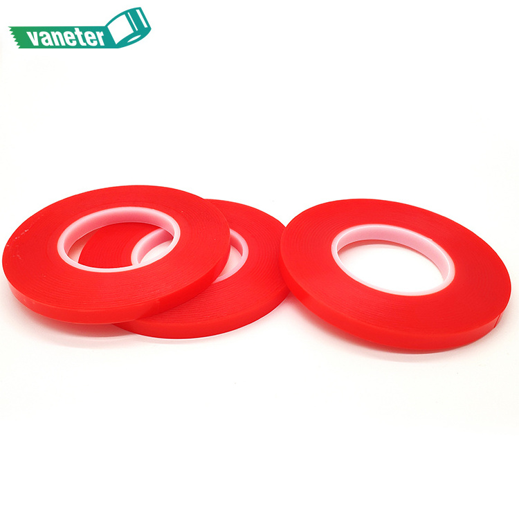 Transparent PET die-cut double sided red adhesive tape, edge cutting wig tape with red film hair sticker