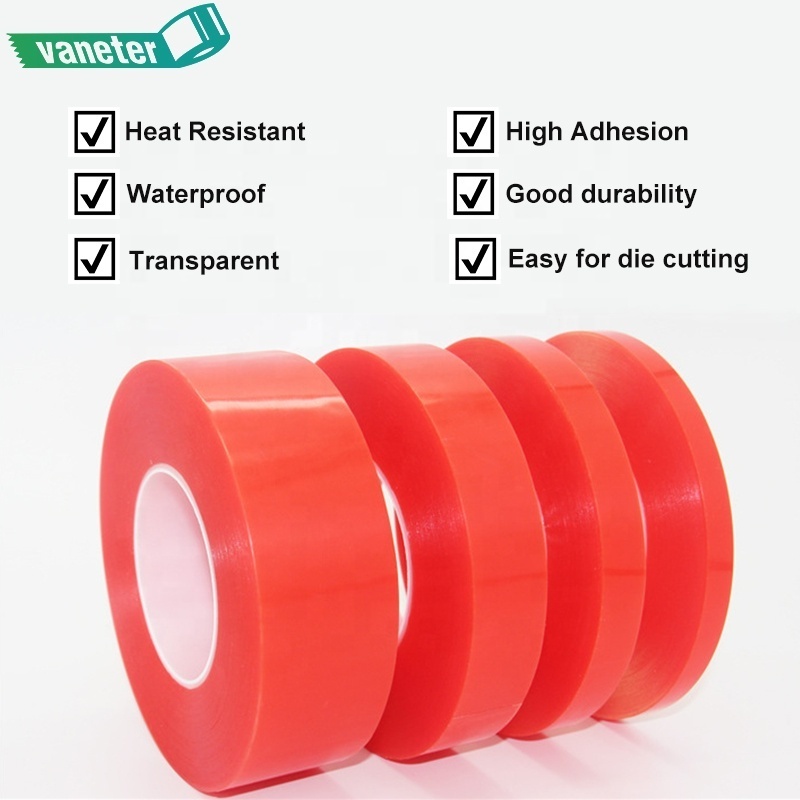 Widely Use Heat Resistant Thin Polyester Tape, High Viscosity Clear Adhesive Tape Double Sided PET Tape