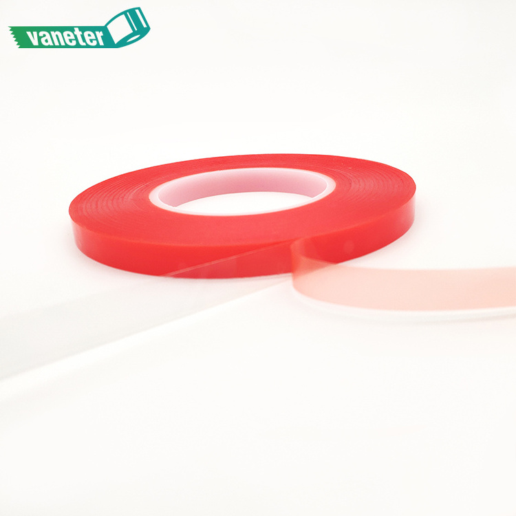 Transparent PET die-cut double sided red adhesive tape, edge cutting wig tape with red film hair sticker