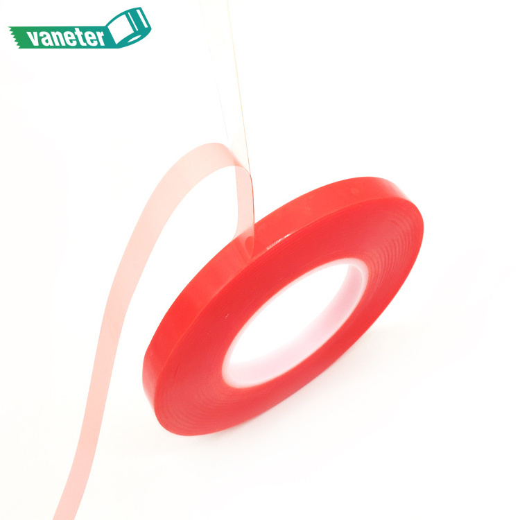 Transparent PET die-cut double sided red adhesive tape, edge cutting wig tape with red film hair sticker