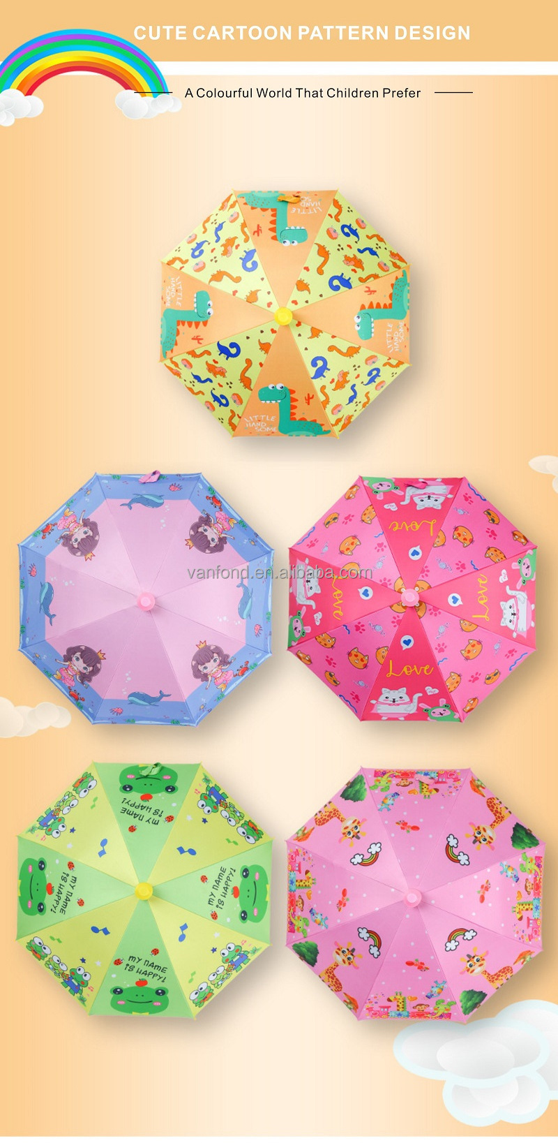 Cute Anime Kids Umbrellas Manufacturer Cartoon Rain Children Umbrella with Plastic Cover Wholesale