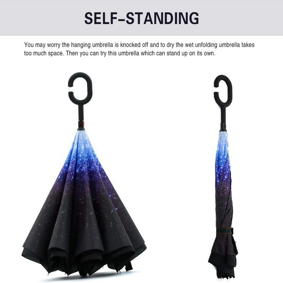 C Handle Double Layer Promotional Custom Reverse Inverted Umbrella with Logo Printing Wholesale