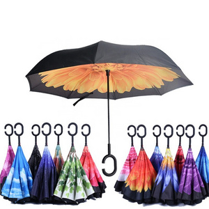 C Handle Double Layer Promotional Custom Reverse Inverted Umbrella with Logo Printing Wholesale