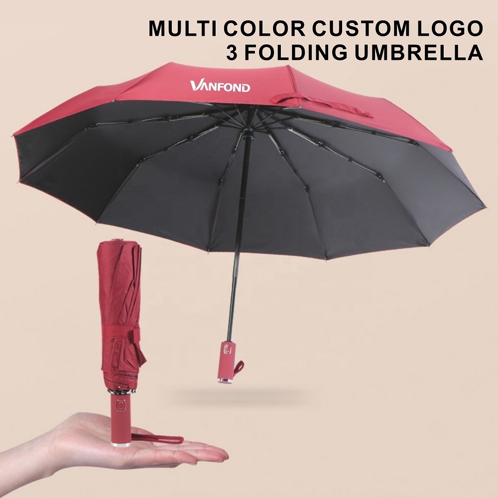 Custom Logo Multi Color Automatic 3 Folding Umbrella Sun And Rain Umbrella For Outdoor