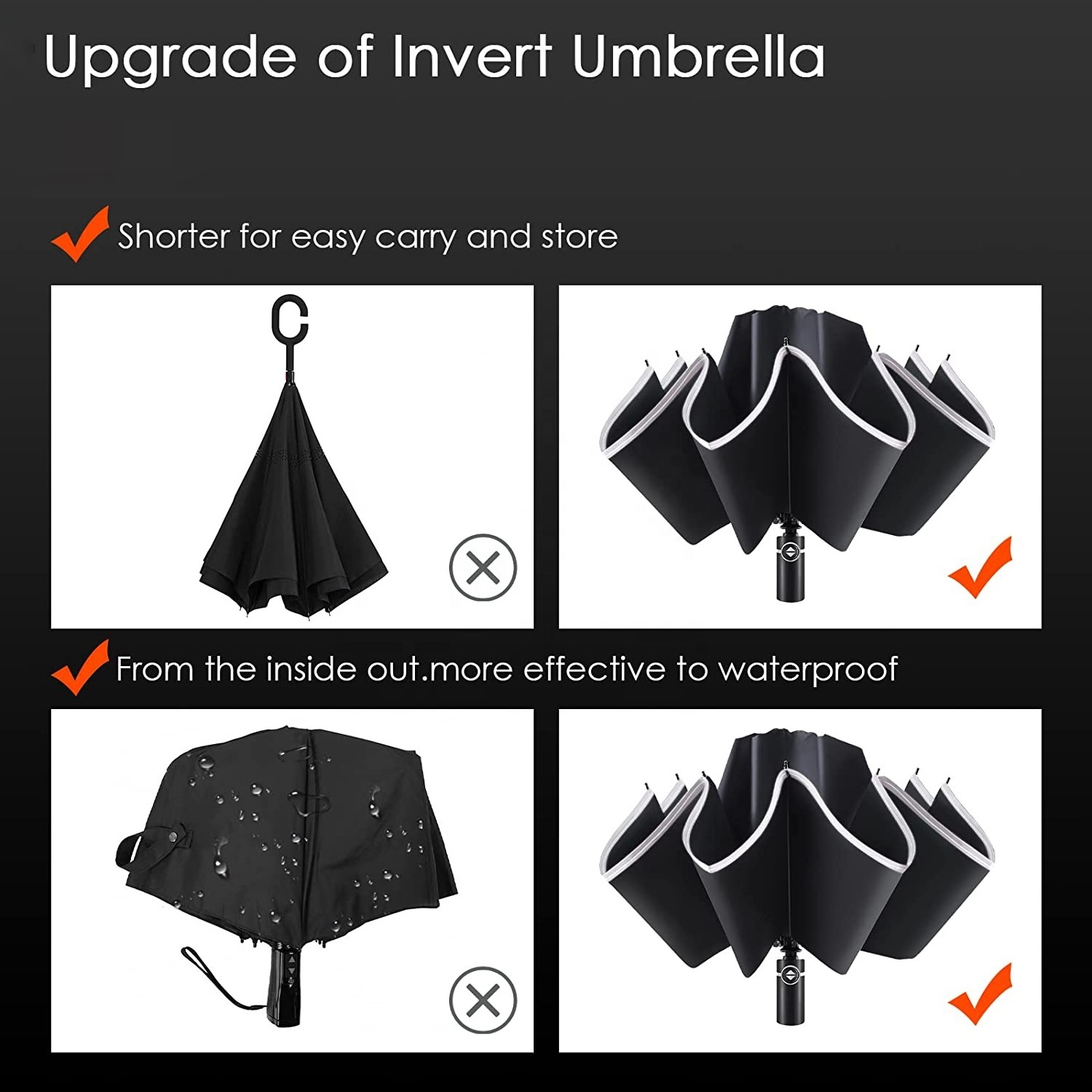 Unique Design Automatic Open Close Three-folding Umbrella With Led  Flashlight for Night Travel