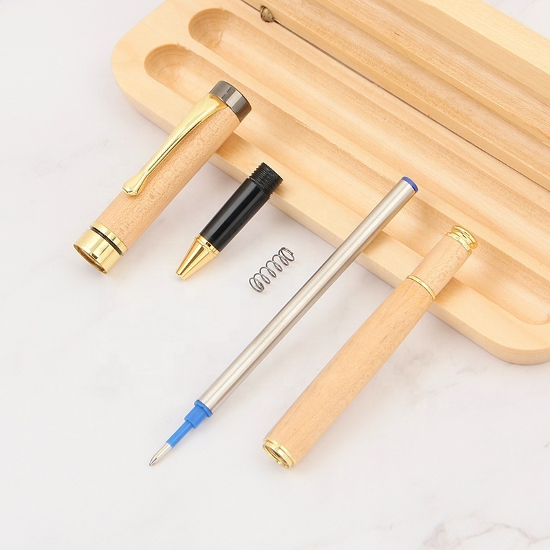 Promotional Eco Friendly Bamboo Wood Roller Ball Pens Advertising Cheap Single Rosewood Wooden Pen Set in Case