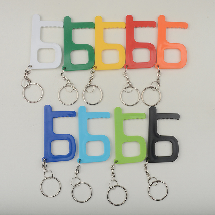 Promotional Custom Self Defense No Touch Hands Free Door Opener Tool Keychain ABS Touchless Door Opener Key Chain