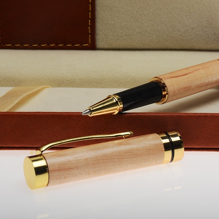 Promotional Eco Friendly Bamboo Wood Roller Ball Pens Advertising Cheap Single Rosewood Wooden Pen Set in Case