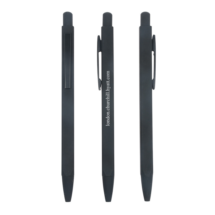 Promotional Plastic Retractable Rubber Sprayed Sheraton Hotel Ball Pen Square Shape Click Pen with Custom Logo