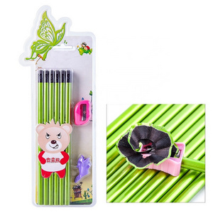 Fluorescent Paint HB Black Wooden Writing Graphite Pencil Set with Sharpener and Pencil Gripper