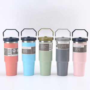 Travel Stainless Steel Vacuum 30oz Tumbler with Handle and Straw Lid Wall Vacuum OEM Carry Car Mugs Travel Coffee Mugs