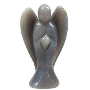 2" or customized natural reiki healing Gemstone hand carved grey agate angels