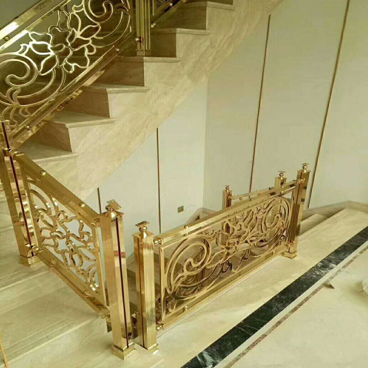 Custom Luxury Staircase Handrail Metal Balustrade Stainless steel Golden Handrail for Villa