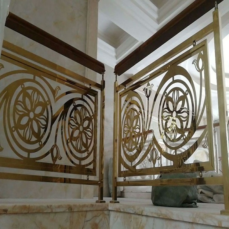 Custom Luxury Staircase Handrail Metal Balustrade Stainless steel Golden Handrail for Villa