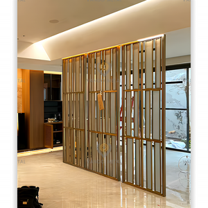 Luxury Hotel Restaurant decoration stainless steel frame gold glass divider partition screen for living room & lobby