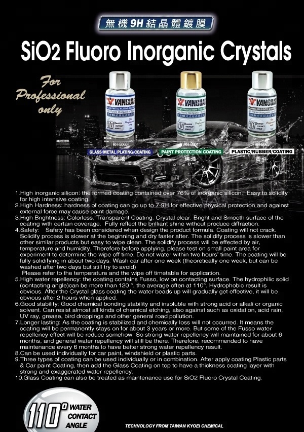 9H Nano Ceramic SiO2 Pro Crystal Coating Liquid Application for Car Class Metal & Plating Painting Protection