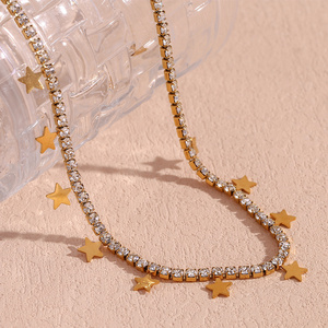 Fanhua Necklace Tennis Chain Necklace Star Charm Choker Necklace Gold Plated Stainless Steel Jewelry Making Supplies