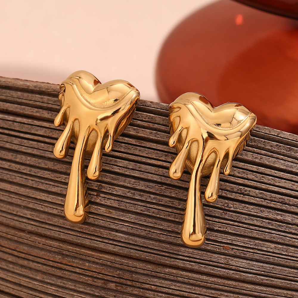 Fanhua Earring Wholesale 2024 New Design Style Stud Earrings Gold Plated Heart Earrings Stainless Steel Jewelry Making Supplies