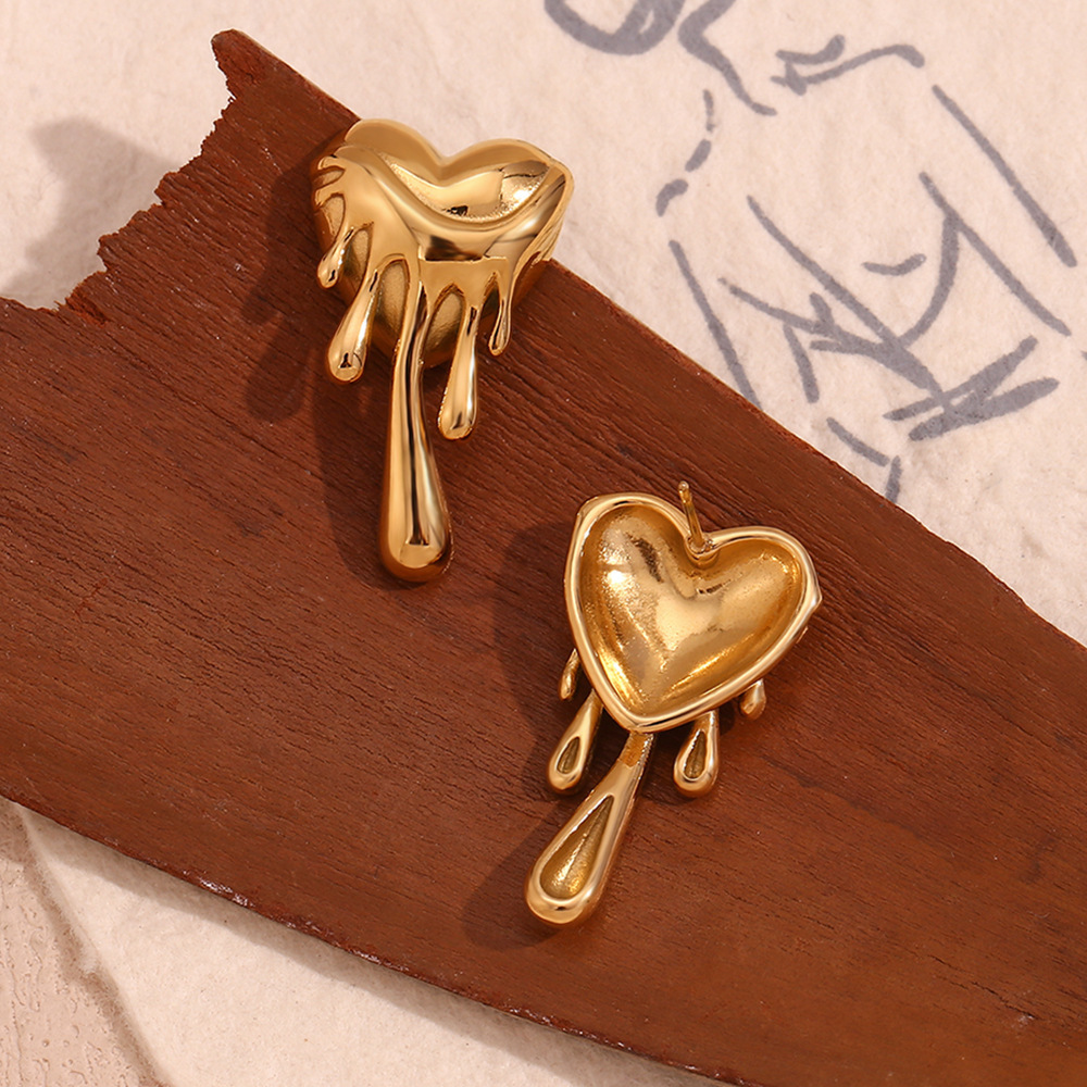 Fanhua Earring Wholesale 2024 New Design Style Stud Earrings Gold Plated Heart Earrings Stainless Steel Jewelry Making Supplies