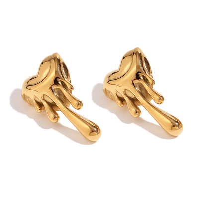 Fanhua Earring Wholesale 2024 New Design Style Stud Earrings Gold Plated Heart Earrings Stainless Steel Jewelry Making Supplies