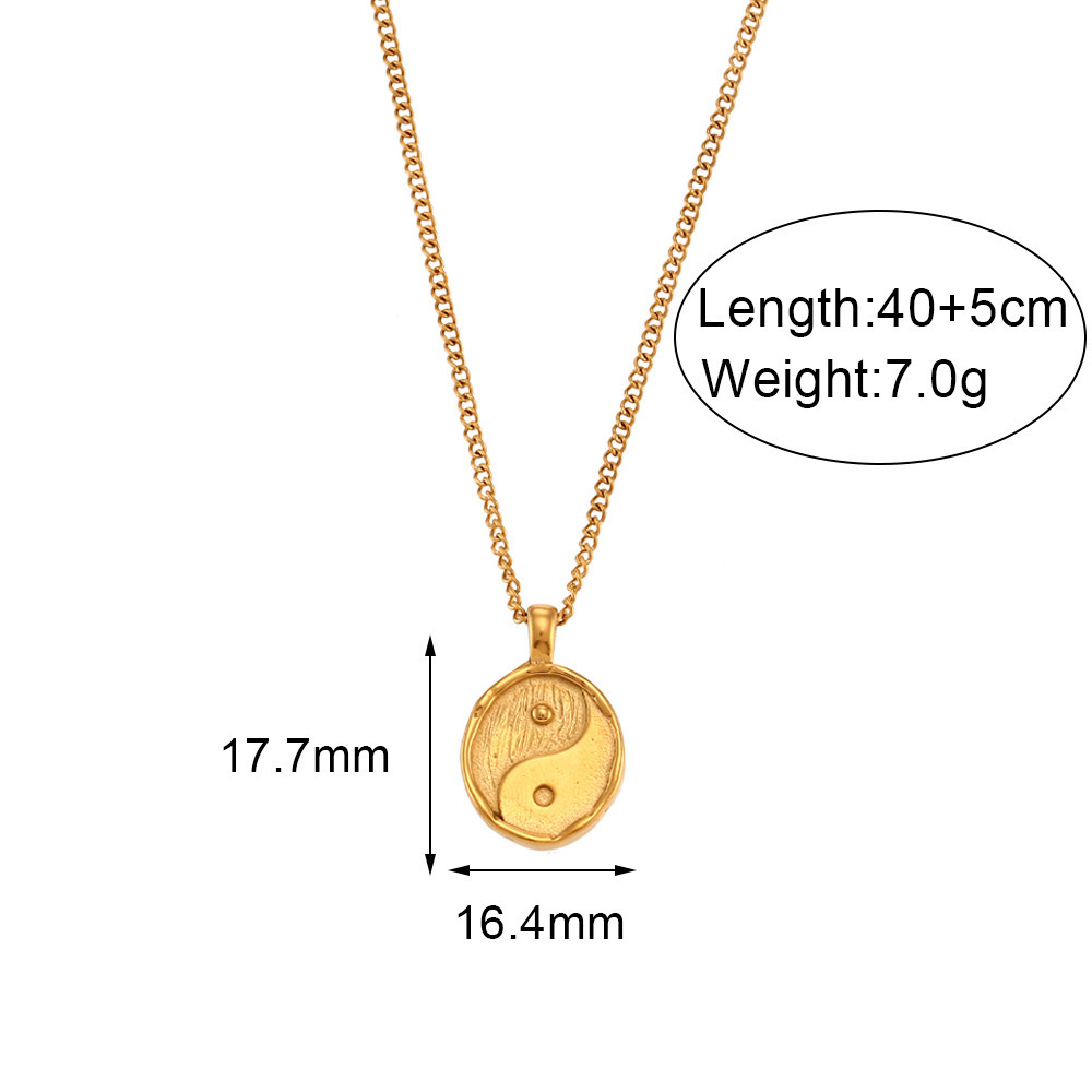 Fanhua Necklace New Create Waterproof 18K Gold Plated Stainless Steel Necklace Round Double Sun Moon Pendant Necklace for Women