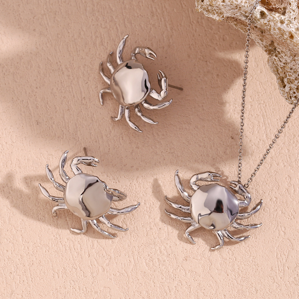 Necklace New Arrival Chunky PVD 18K Gold Plated Jewelry Crab Pendant Necklace And Earrings Set Stainless Steel Jewelry