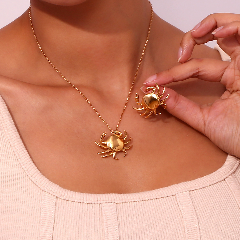 Necklace New Arrival Chunky PVD 18K Gold Plated Jewelry Crab Pendant Necklace And Earrings Set Stainless Steel Jewelry