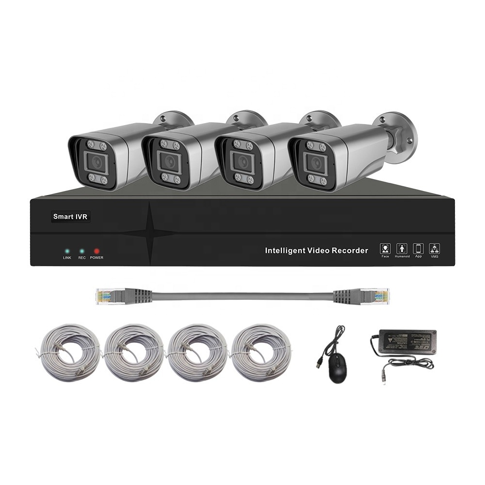 Outdoor 4K 8MP two-way audio dual light bullet camera PoE NVR kit with 4/8/16 bullet cameras connected to mobile phone