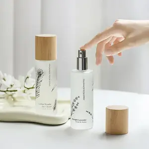 Luxury 100ml fragrance room spray frosted glass bottle wooden lid room air freshener spray for cars home